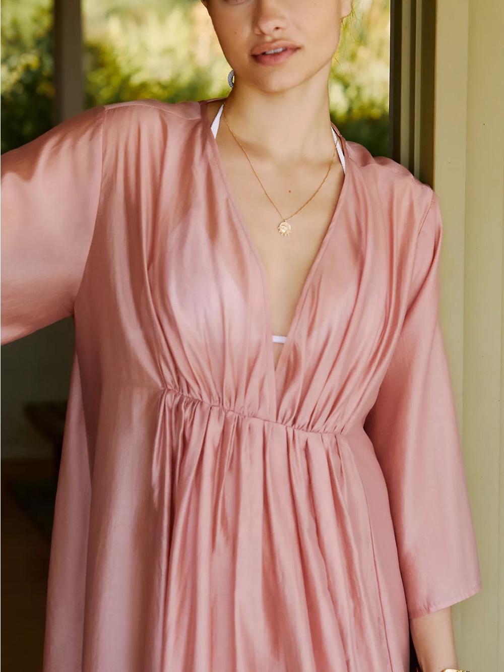 By Anthropologie Deep-V Cinched-Waist Kaftan One Size - Picture 3 of 12